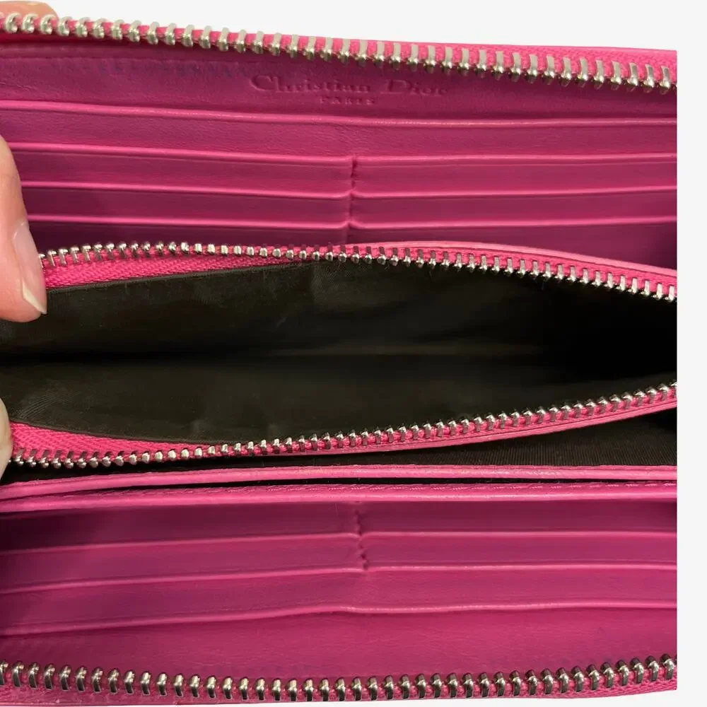 Christian Dior Pink Patent Leather Cannage Logo Zip Around Wallet Italy